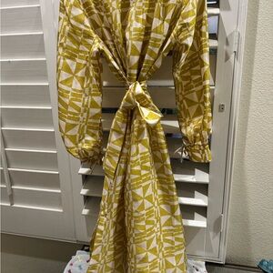 Saks Fifth Avenue Yellow and White Long Sleeve Dress